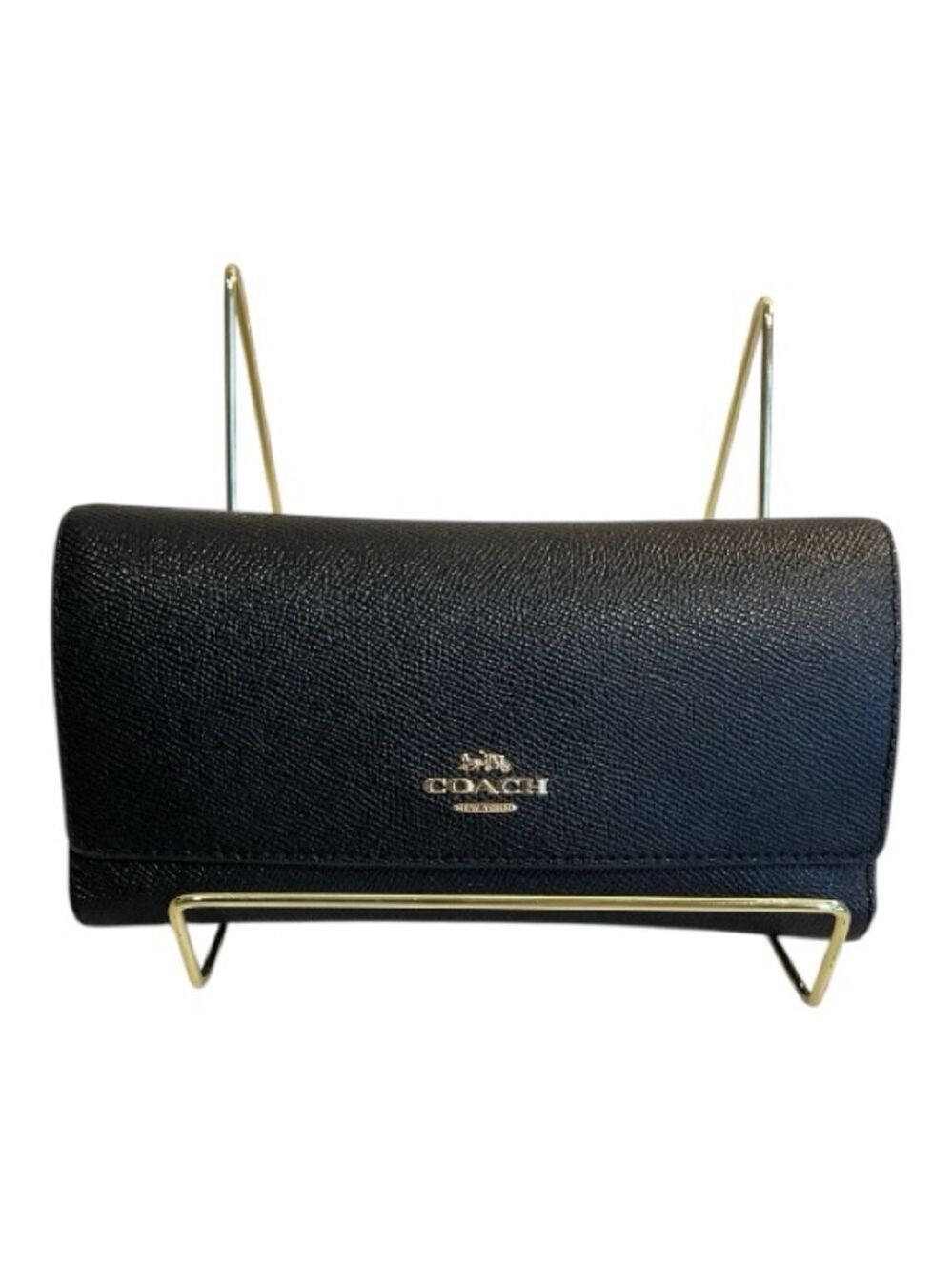 Coach Black Leather Trifold Wallet Slim Envelope Classic Everyday